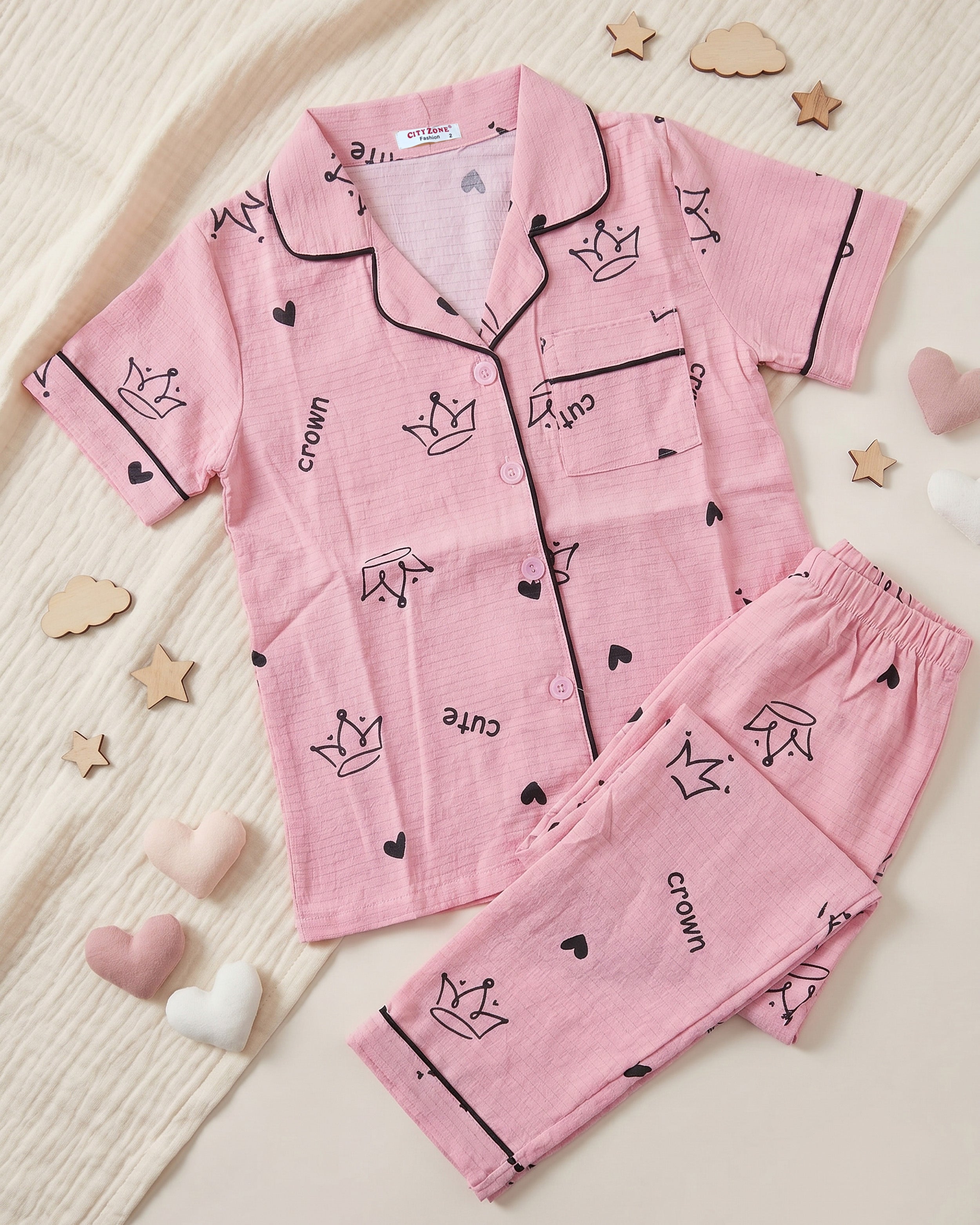 Princess half-sleeve button-down pajamas